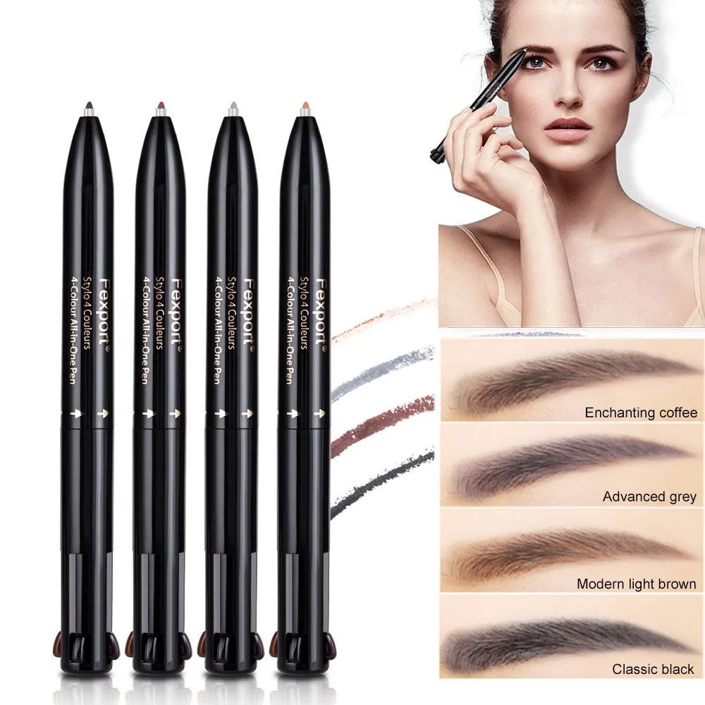 4-in-1 Waterproof Eyebrow Pencil & Eyeliner - Multi-Color, Smudge-Proof