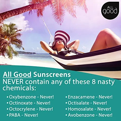 All Good Sport Mineral Face & Body Sunscreen - UVA/UVB Broad Spectrum, Water Resistant, Coral Reef Friendly, Gluten-Free - SPF 30 16 oz Pump, SPF 30 Sport Spray, SPF 50 Sport Butter Stick