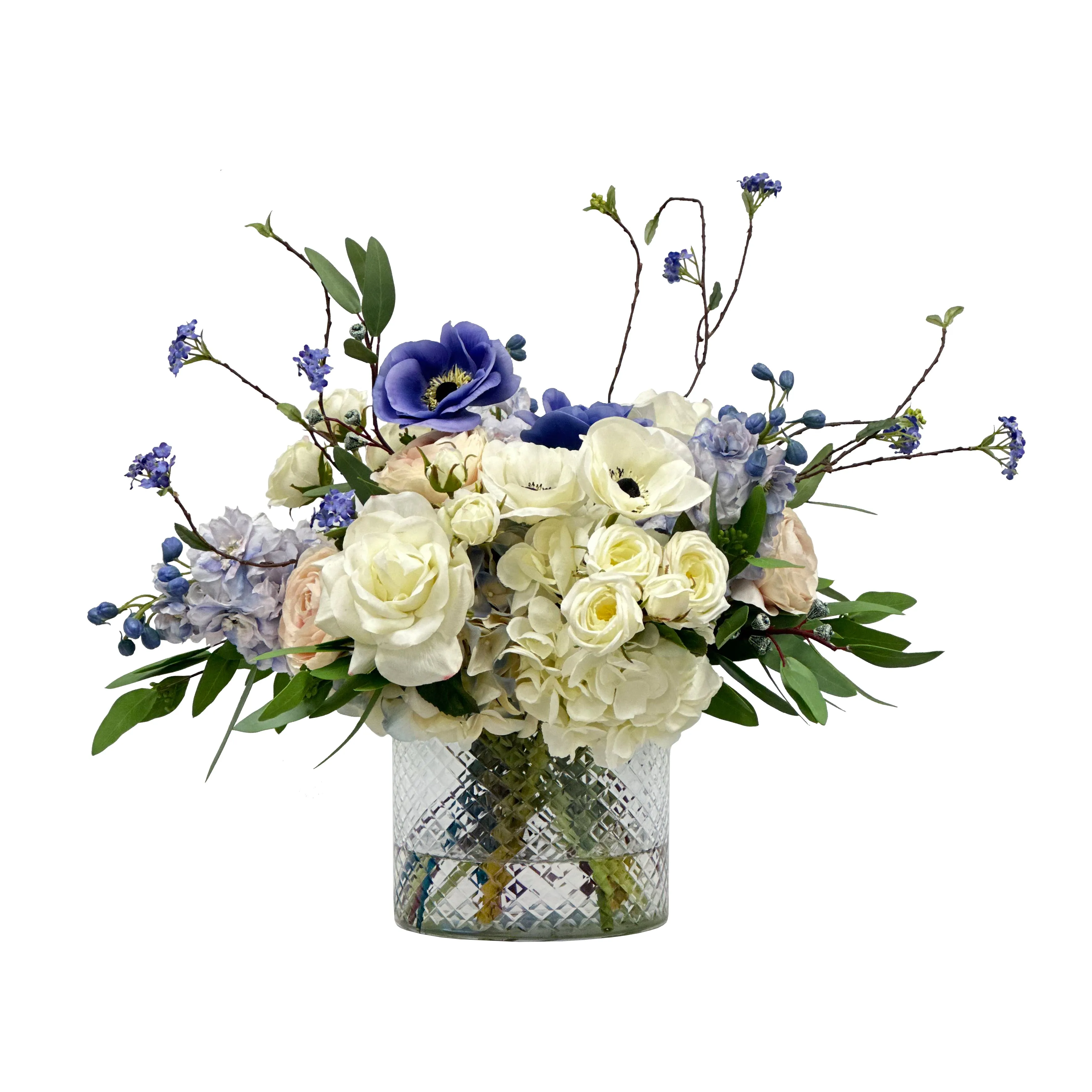 Delphinium & Hydrangea in Cut Glass 20"