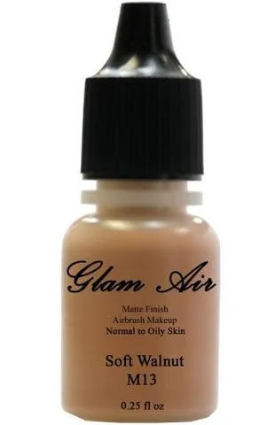 Glam Air Airbrush Makeup Foundations Set Two M12 All Spice and M14 Toasted Walnut for Flawless Looking Skin Matte Finish For Normal to Oily Skin (Water Based)0.25oz Bottles