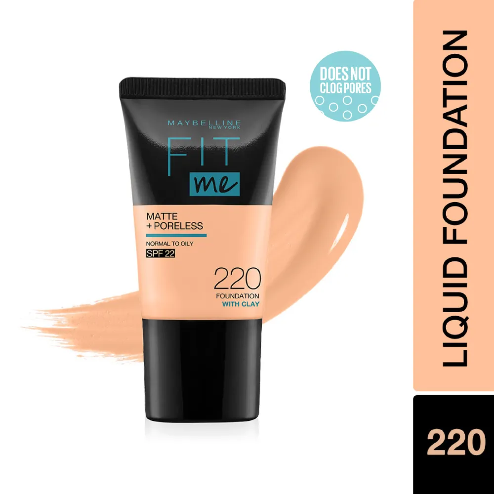 Maybelline New York Fit Me Matte Poreless Liquid Foundation Tube, 220 Natural Beige, 18ml