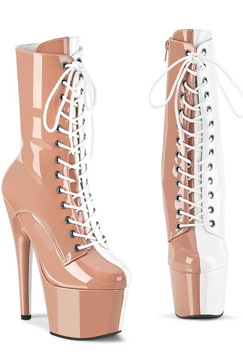 Pleaser USA Adore-1040TT 7inch Pleaser Boots - Patent Blush/White
