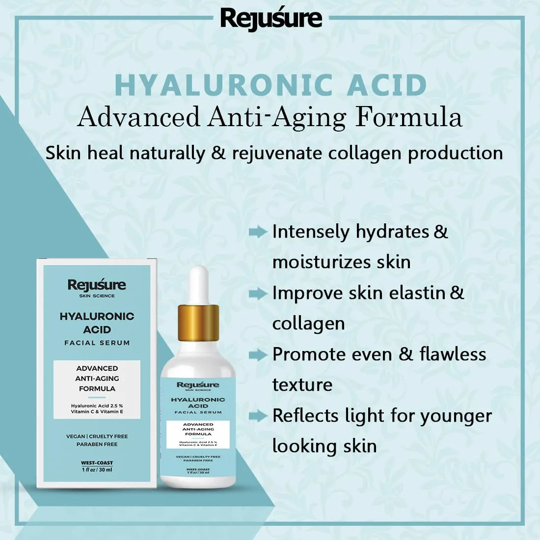 Rejusure Hyaluronic Acid Facial Serum – Advance Anti – Aging Hydration – 30 ml (Pack of 3)